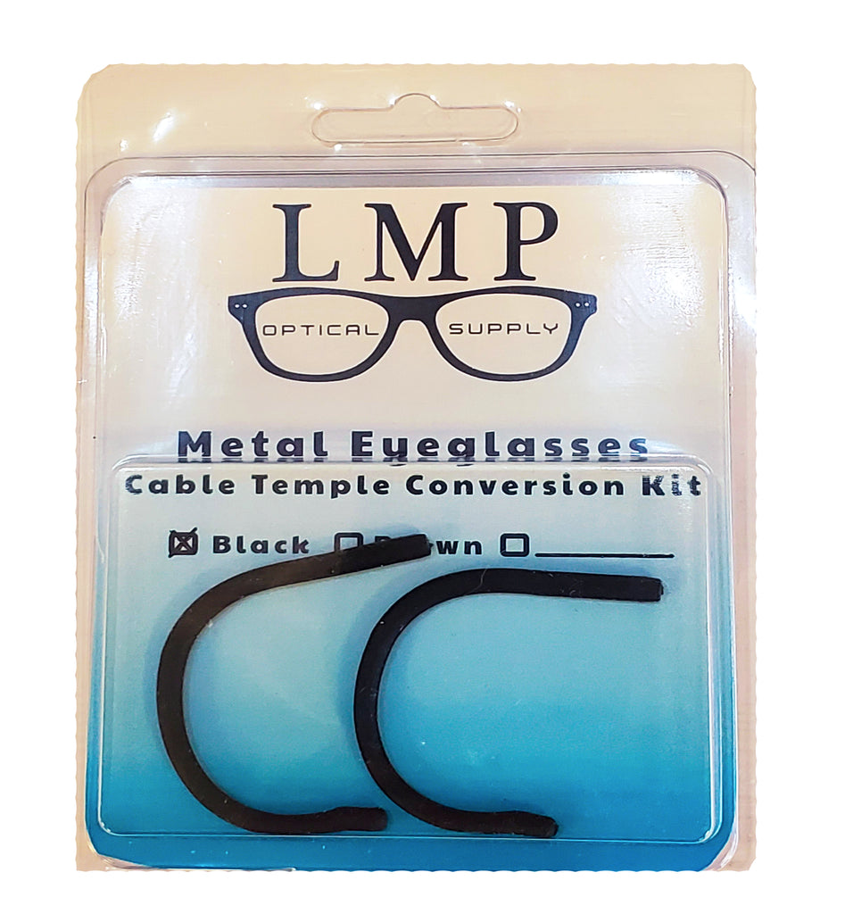 LMP Optical Supply 1.3mm Cable Temple Conversion Kit Available in 2 Colors Cable temple Conversion Kit for eyeglasses and sunglasses.