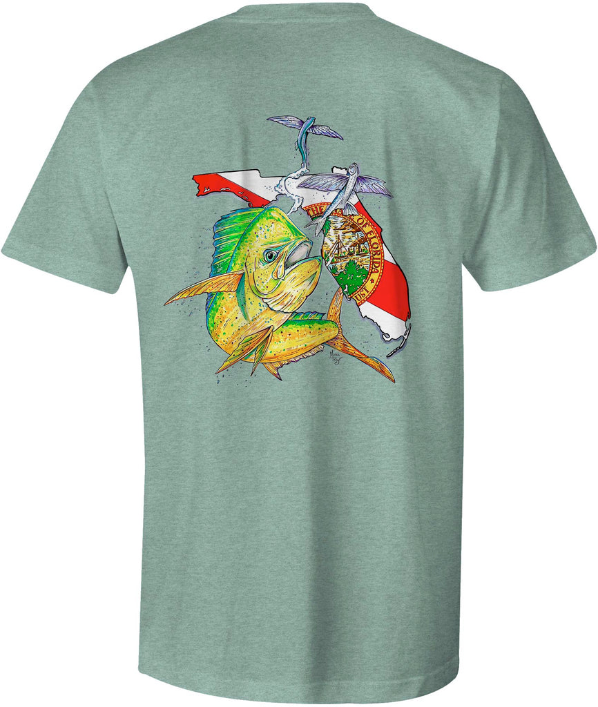 Lobo Lures Florida Mahi Triblend T-Shirt by Mark Ray, Florida Fishing T-Shirt, Florida Mahi-mahi, Florida Mahi tournament, Flo-grown, HUK, Saltlife, HUK T-shirt, Flo-Grown t-shirt