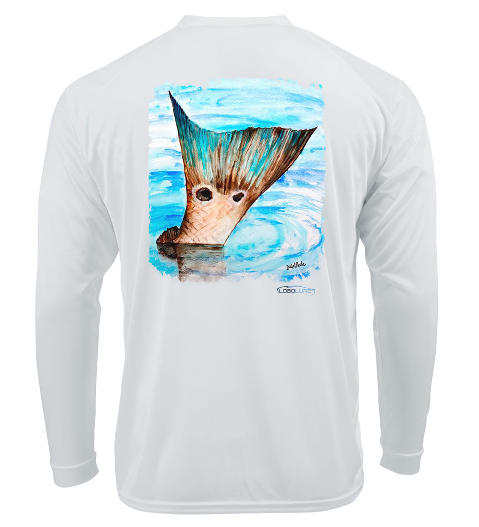 Lobo Lures Redfish Tail Performance UPF 50 Dri-Fit Long Sleeve T-Shirt, Lobo Lures T-Shirts, HUK T-Shirt, Performance T-Shirt, Fishing T-Shirt, Fishing Apparel, Amazon fihing T-Shirt, Redfish Apparel, Redfish T-Shirt, Florida T-Shirt, FloGrown
