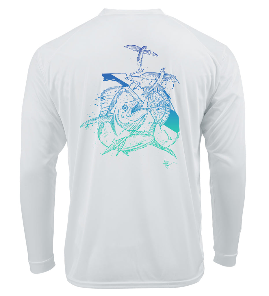 Lobo Lures Florida Mahi  Flying Fish Fishing Long Sleeve Performance UPF50+ Dri-fit T-Shirt, Mahi Florida T-Shirt, Mahi T-Shirt, Mahi Performance T-Shirt, Florida Grown, FloGrown, Performance Fishing T-Shirt, mark Ray TShirt, Mens and Womens Fishing t-Shirt, Fishing apparel, Fishing Gift