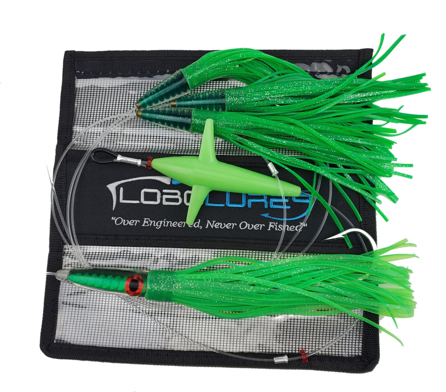 commercial tuna fishing lures Lobo Lures #219 Green Tuna Machine Bullet Daisy Chain