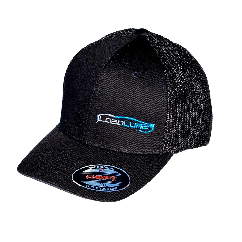 Lobo Lures signature Logo Flexfit trucker style baseball hat, fishing hat, lobo lures hats, Amazon fishing hat, big game fishing hat, sportfishing hat, white marlin open hat