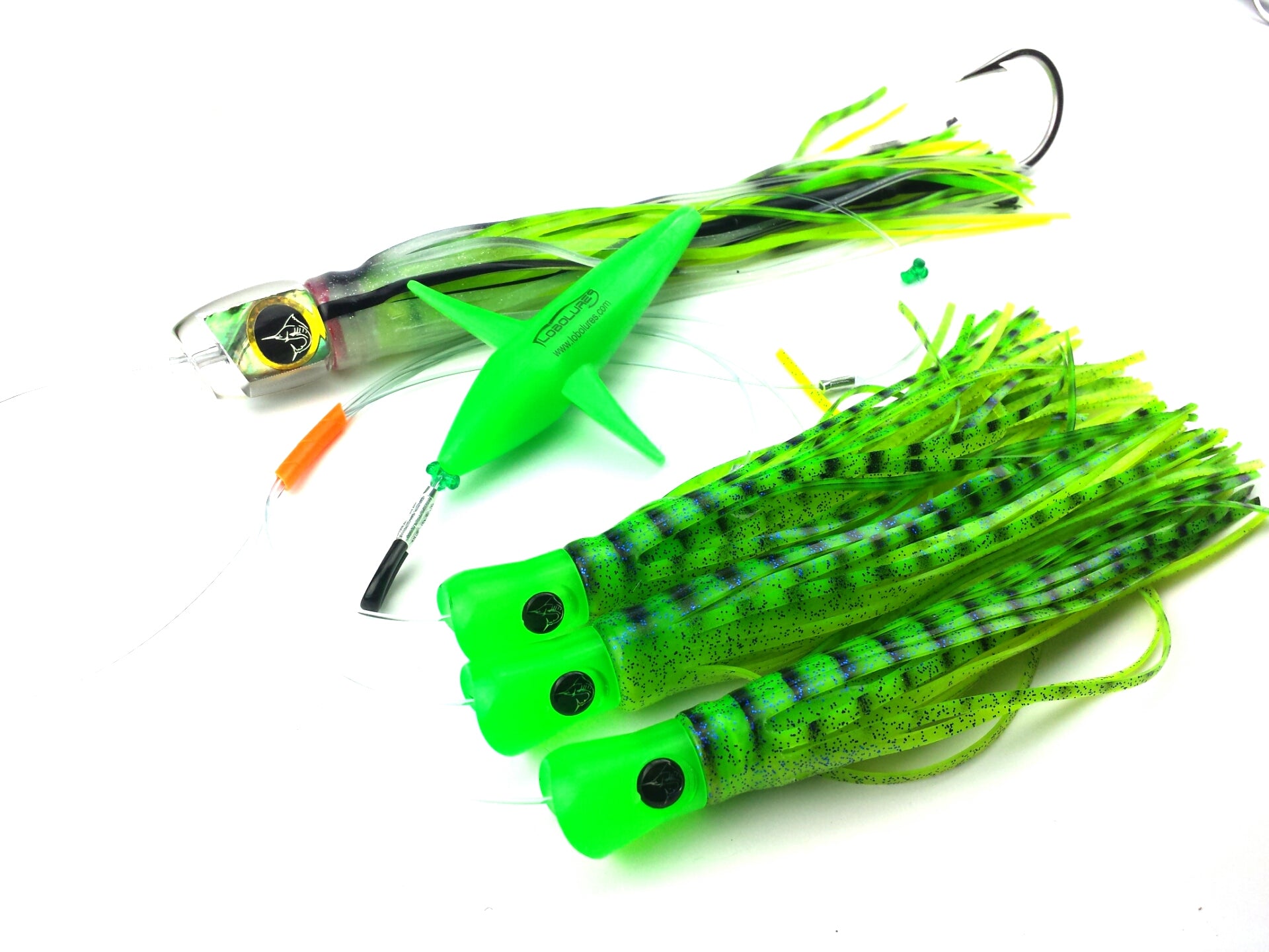 Lobo Lures Super Glow Trolling Lure Kit - #50 Typhoon For Marlin & Bigeye Tuna | USA Made, 10/0 Cable Assist Hook Rigged (Natural Glow)