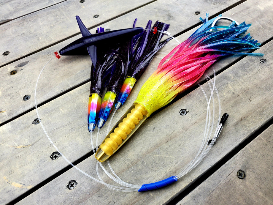 big tuna fishing lures Lobo Lures #220 Rainbow Tuna Machine Bullet Big Game Daisy Chain 200lb Leader / Rainbow I Lobo Lures