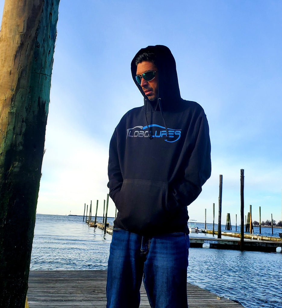 Lobo Lures Signature Logo Big Game Fishing Pullover Mid-weight Hoodie Sweater Fishing apparel, Trolling Lure Hoodie