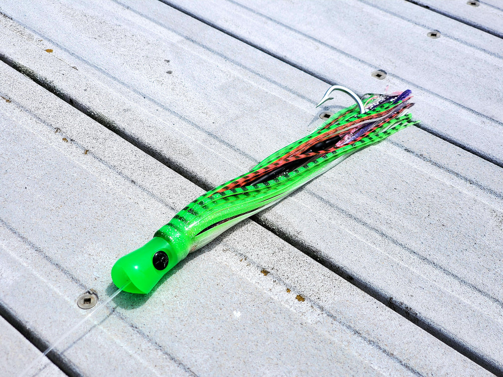 Lobo Lures #240 Super Glow Skipjack Hybird Gamefish 7" Flippy Floppy Daisy Chain! Tuna fishing lure, tuna daisy chain, tuna lures, glow lure, glow lures, big game lures