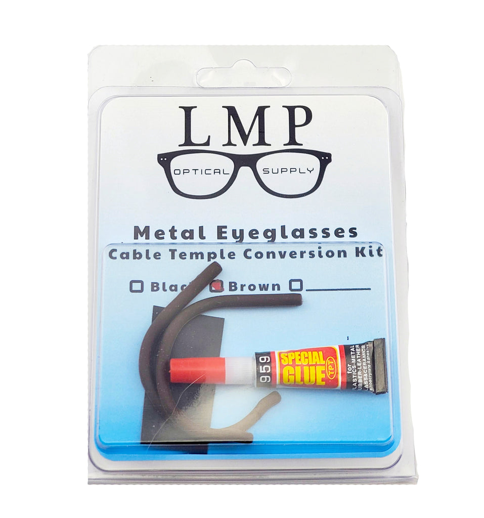 LMP Optical Supply 1.3mm Cable Temple Conversion Kit Available in 2 Colors Cable temple Conversion Kit for eyeglasses and sunglasses.