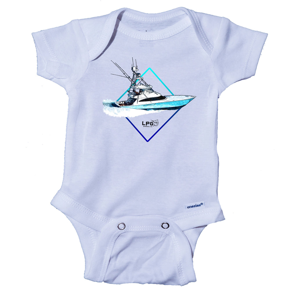 LPG Apparel Co. Diamond Sportfish Baby Onesie® One-Piece Bodysuit Sport Fishing Boat, Viking Yachts Onesie, Viking Sportfish, Tournament Onesie