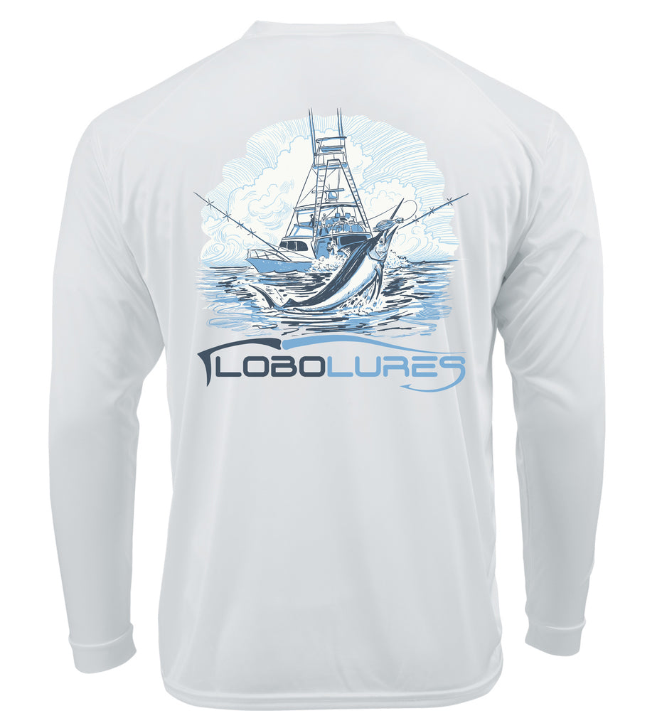Lobo Lures Never Back Down Sportfish Lifestyle Performance UPF50+ T-Shirt, Lifestyle T-Shirt,  Sportfish T-Shirt, Marlin Fishing T-Shirt, Salt Life T-Shirt, Merrit T-shirt, Tournament Fishing T-Shirt
