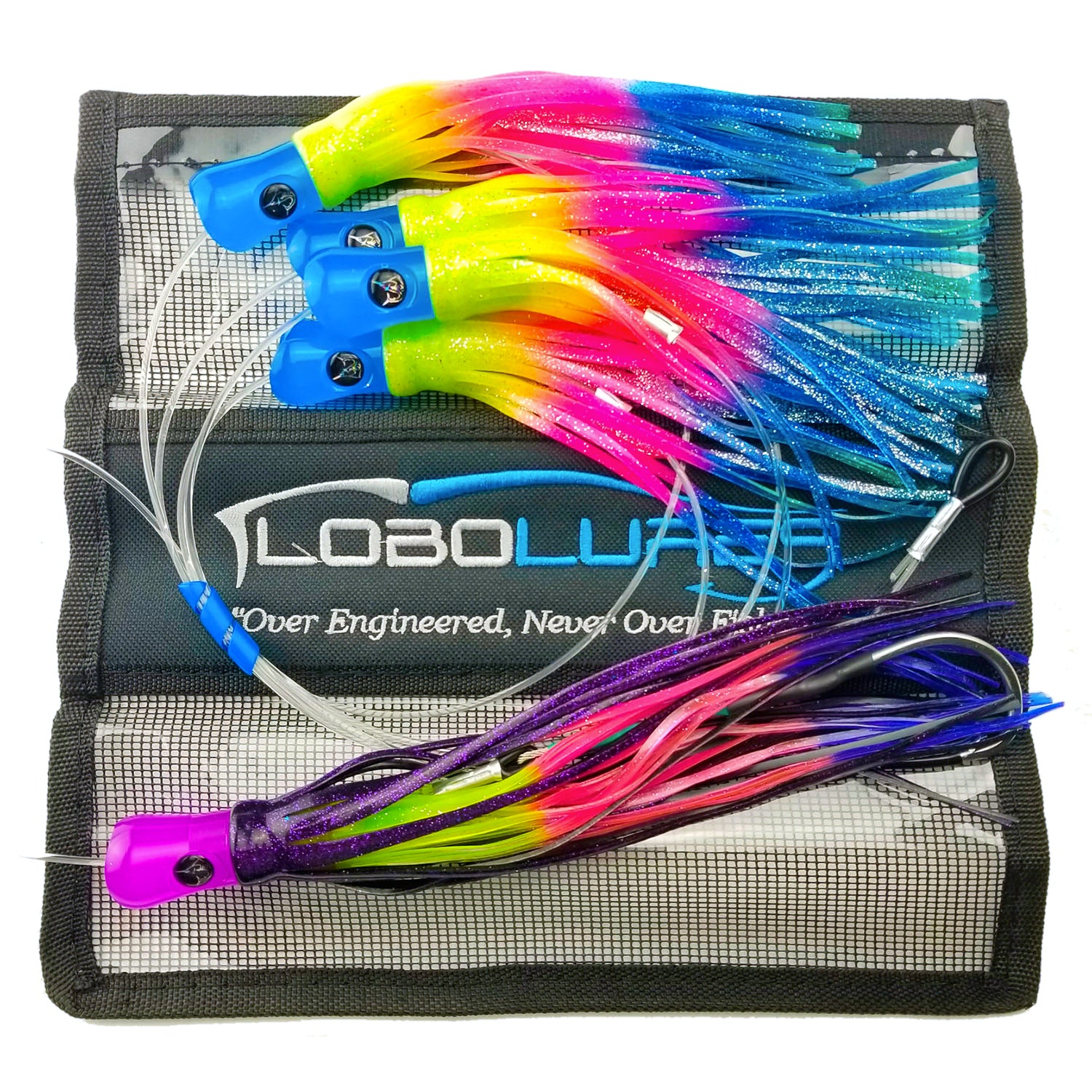 cable for fishing lures Lobo Lures #207 Skipjack Hybrid UV Tuna Daisy Chain 200lb Leader / Rainbow/Purple I Lobo Lures