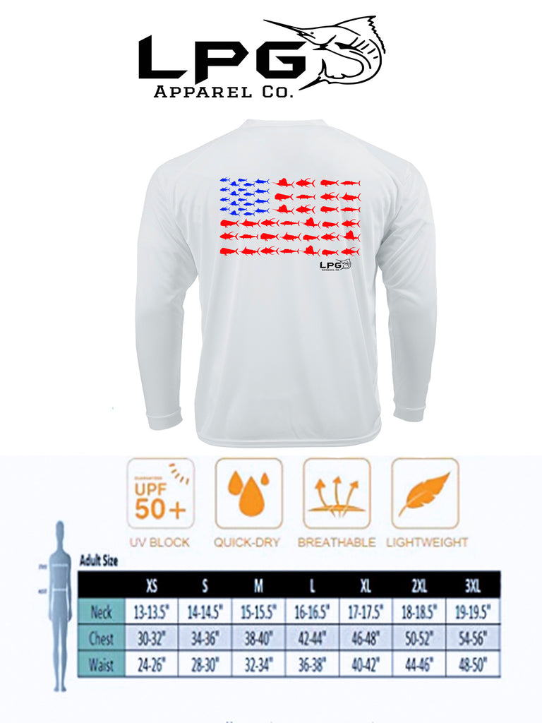 lobo-sportfishing - LPG Americano Patriotic Big Game Fish Edition Long Sleeve Performance UPF 50+  T-Shirt - Lobo Lures - 