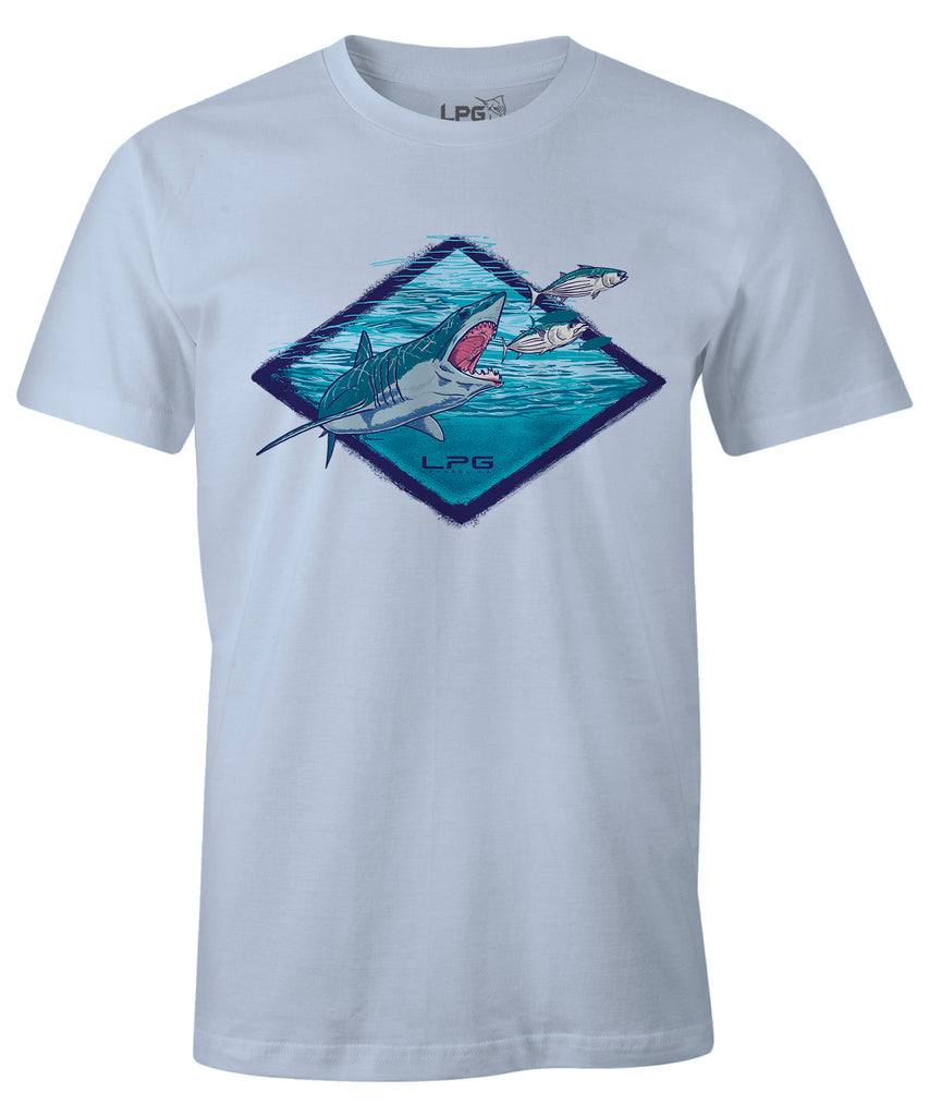 LPG Apparel Co. Mako Signature Comfort T-Shirt, Fishing Tee, Mako Fishing Tee, Mako Fishing T-Shirt in Ocean Mist Blue-Lobo Lures