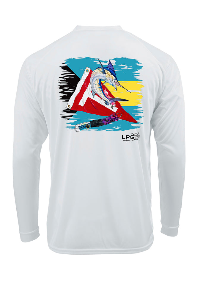 LPG Apparel Co® Tag & Release Bahama  Flag Edition Long Sleeve Performance UPF 50+ T-Shirt, American T-Shirt, Fishing Tee, Fishing T-Shirt, Fourth of July T-shirt, MERICA T-shirt, Fishing Tee
